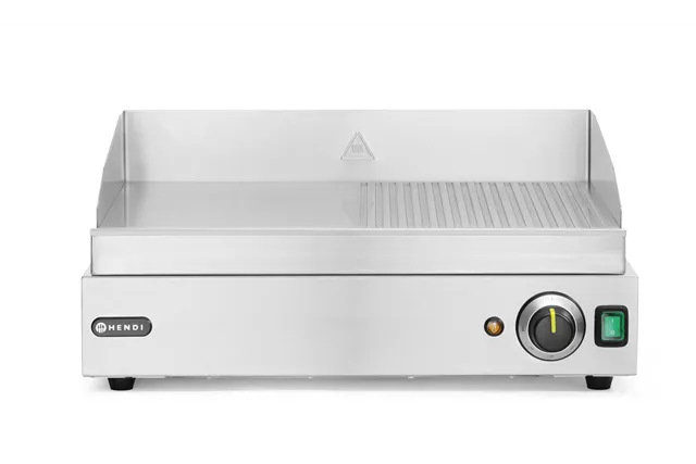 Płyta grillowa w połowie żebrowana, Profi Line, 1/2 gładka, 1/2 ryflowana, 230V/2400W, 527x404x233mm Hendi 203156