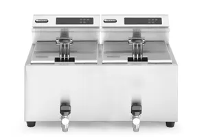 Frytownica z panelem cyfrowym z kranem spustowym 2×8l, Profi Line, 16L, 230V/7000W, 605x515x350mm Hendi 207376