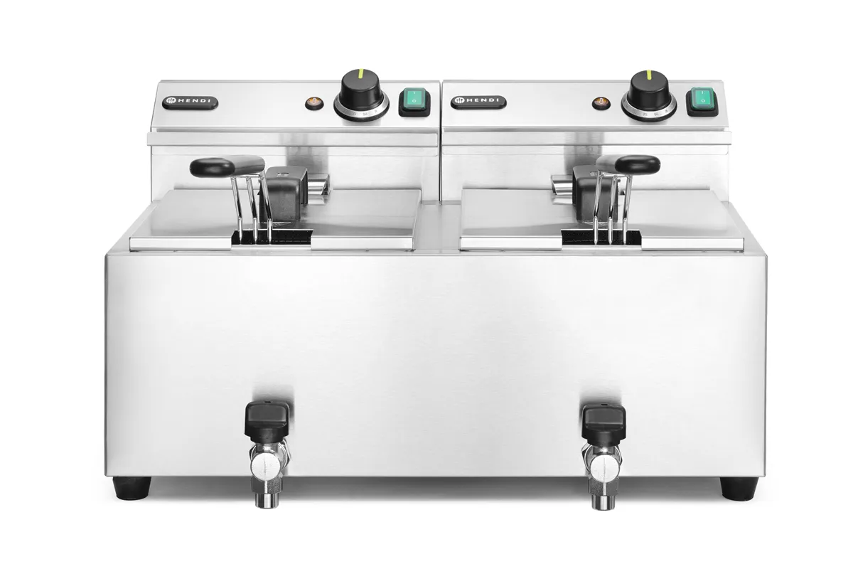 Frytownica manualna z kranem spustowym, 2x8l, Profi Line, 16L, 230V/7000W, 610x515x369mm Hendi 209301