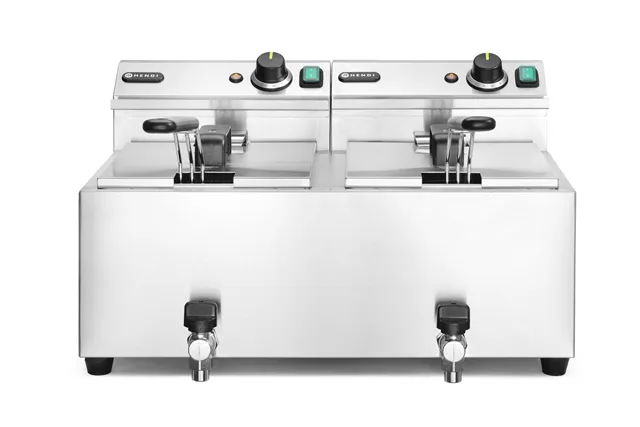 Frytownica manualna z kranem spustowym, 2x8l, Profi Line, 16L, 230V/7000W, 610x515x369mm Hendi 209301