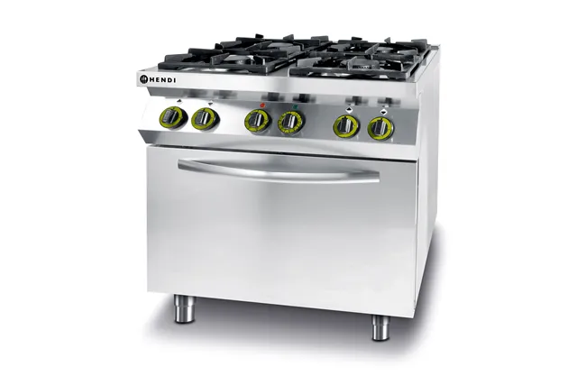 Kuchnia gazowa 4-palnikowa z piekarnikiem elektrycznym GN1/1 Kitchen Line 230V/3000W 19kW 800x722x900mm Hendi 225882