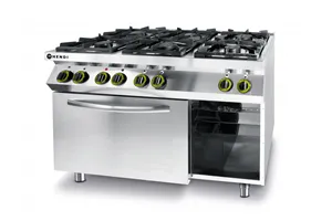 Kuchnia gazowa 6-palnikowa z piekarnikiem elektrycznym GN1/1 Kitchen Line 230V/3000W 28,5kW 1200x722x900mm Hendi 225899