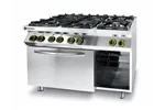 Kuchnia gazowa 6-palnikowa z piekarnikiem elektrycznym GN1/1 Kitchen Line 230V/3000W 28,5kW 1200x722x900mm Hendi 225899