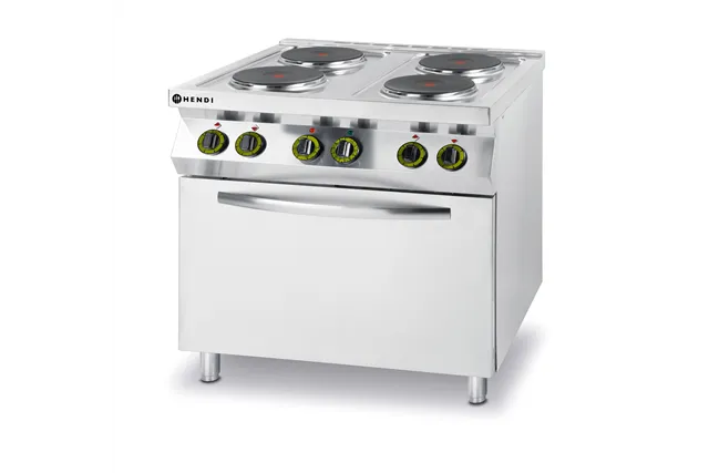 Kuchnia elektryczna 4-płytowa z konwekcyjnym piekarnikiem elektrycznym GN1/1 Kitchen Line 400V/13400W 800x700x900mm Hendi 225936