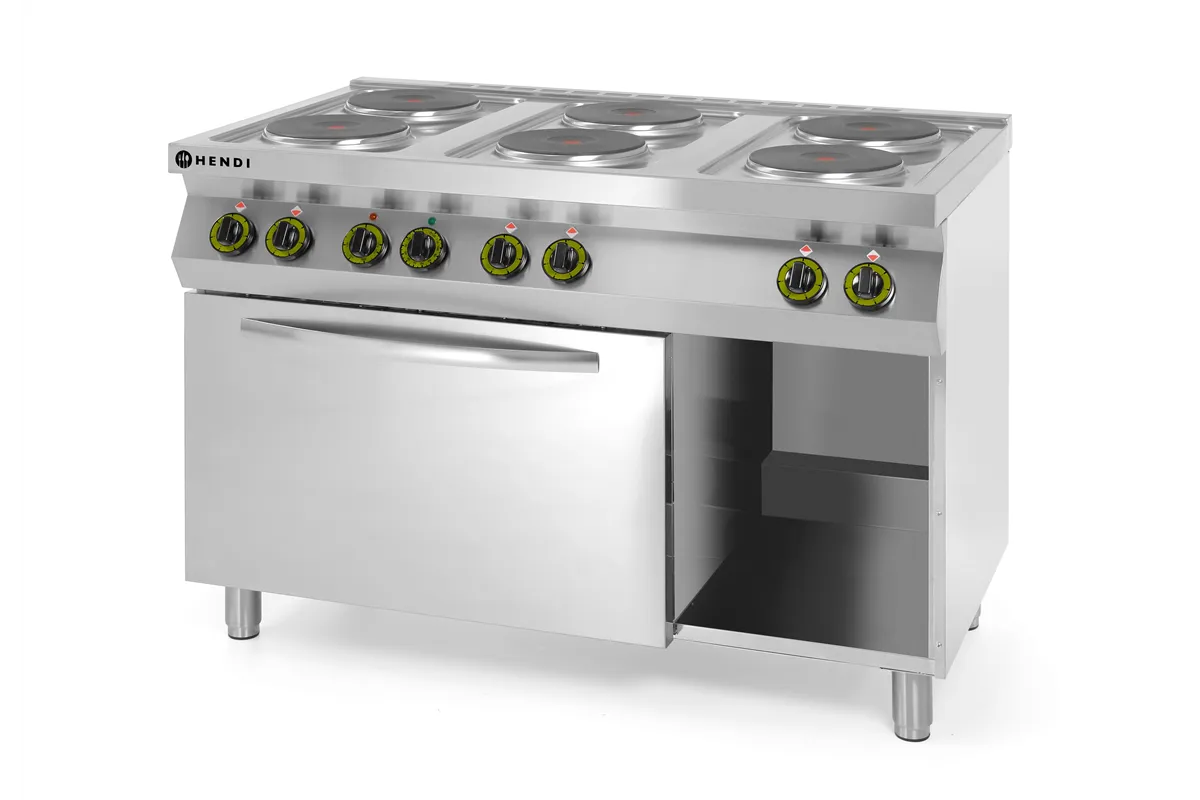 Kuchnia elektryczna 6-płytowa z piekarnikiem elektrycznym GN1/1 Kitchen Line 400V/18600W 1200x700x900mm Hendi 226247