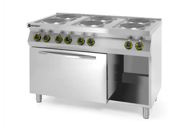 Kuchnia elektryczna 6-płytowa z piekarnikiem elektrycznym GN1/1 Kitchen Line 400V/18600W 1200x700x900mm Hendi 226247