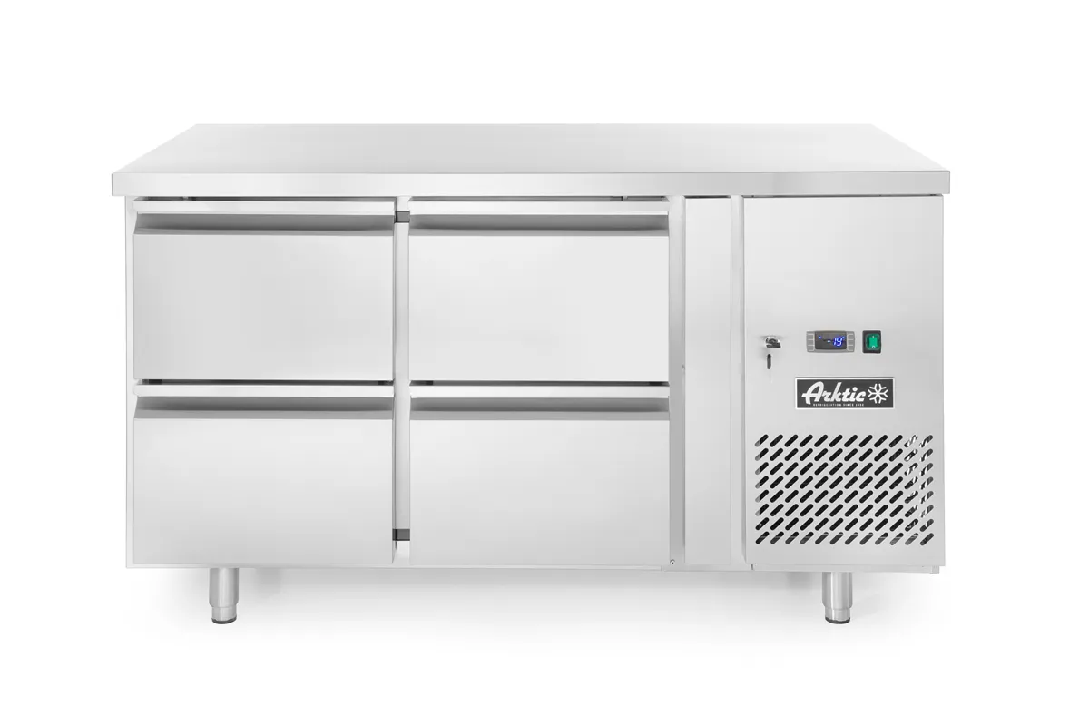 Stół chłodniczy z 4 szufladami i agregatem bocznym, Profi Line, 230V/250W, 1360x700x858mm Arktic 233764
