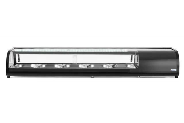 Witryna chłodnicza do sushi Pojemność: 5xGN1/2 (H)40mm – pojemniki w zestawie. czarny 220-240V/190W 1800x420x265mm Arktic 274040