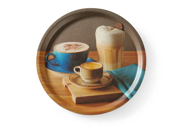 Taca do serwowania antypoślizgowa, z nadrukiem, tasty coffee, ⌀380x15mm Hendi 507971