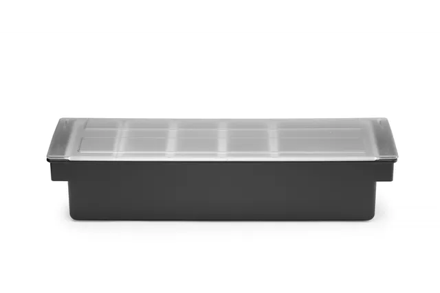 Pojemnik barmański na dodatki do drinków - 5 wkładów, czarny, 480x150x100mm BarUp 552131