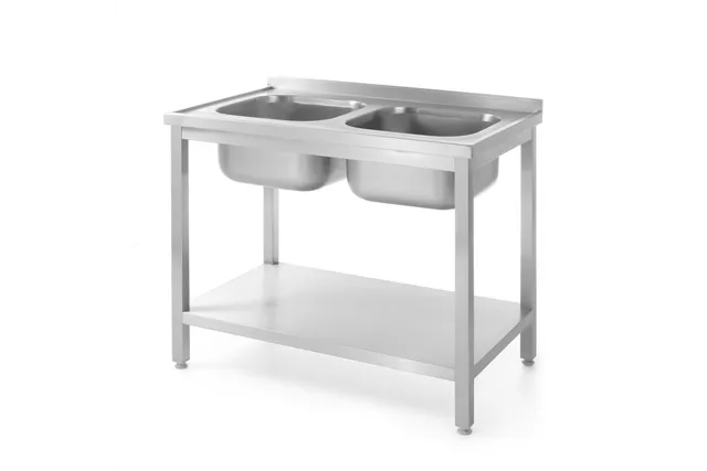 Stół z dwoma zlewami z półką – skręcany Profi Line Lokalizacja komory - pośrodku 1000x700x850 mm 1000x700x850mm Hendi 812969