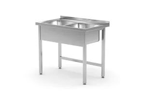 Stół z dwoma zlewami – spawany, Kitchen Line, Lokalizacja komory - pośrodku, 1000x600x850 mm, 1000x600x850mm Hendi 815007