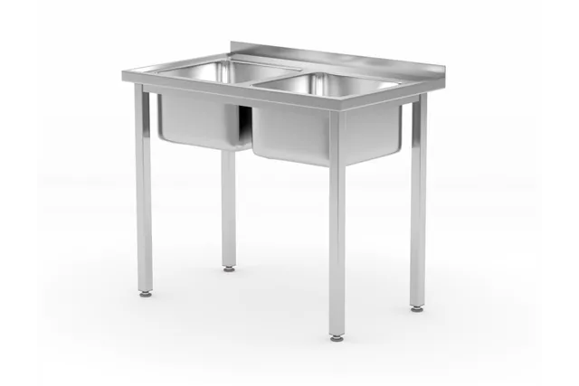 Stół z 2 zlewami – skręcany, Kitchen Line, 1000x600x850mm Hendi 817049