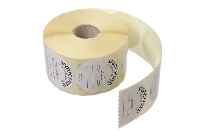 Etykiety Food Safety, wielorazowe – „SPOŻYĆ W PIERWSZEJ KOLEJNOŚCI”, 500 szt. w rolce, biały, 500 szt., ⌀50mm Hendi 850145