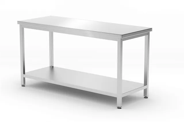 Stół centralny z półką – skręcany, głębokość 600 mm, Profi Line, 1600x600x850mm Hendi 811542