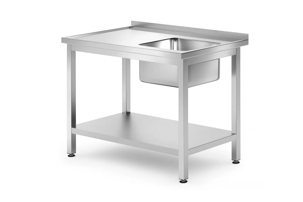 Stół ze zlewem i półką – skręcany, głębokość 700 mm, Profi Line, Lokalizacja komory - po prawej, 1000x700x850mm Hendi 812938