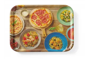 Taca do serwowania z nadrukiem, antypoślizgowa, tasty pizza & pasta, 330x430mm Hendi 508015