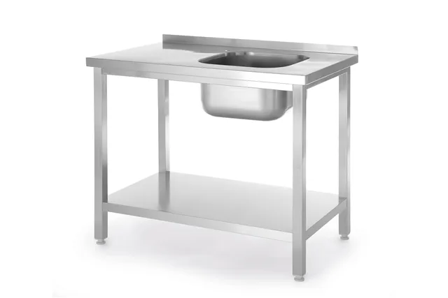 Stół ze zlewem i półką – skręcany, Kitchen Line, zlew po prawej, 800x600x850mm Hendi 816998