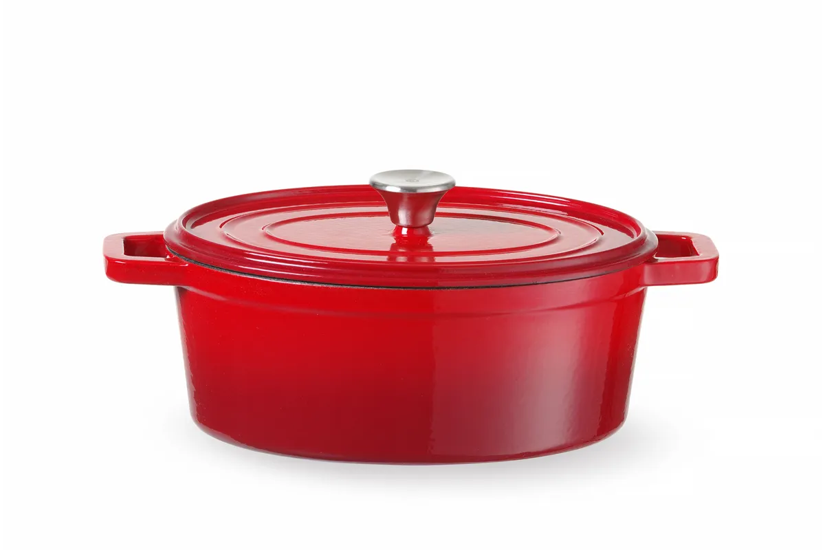 Garnek żeliwny emaliowany, 4,4L, czerwony, 365x290x115mm, Owalny Hendi 626849