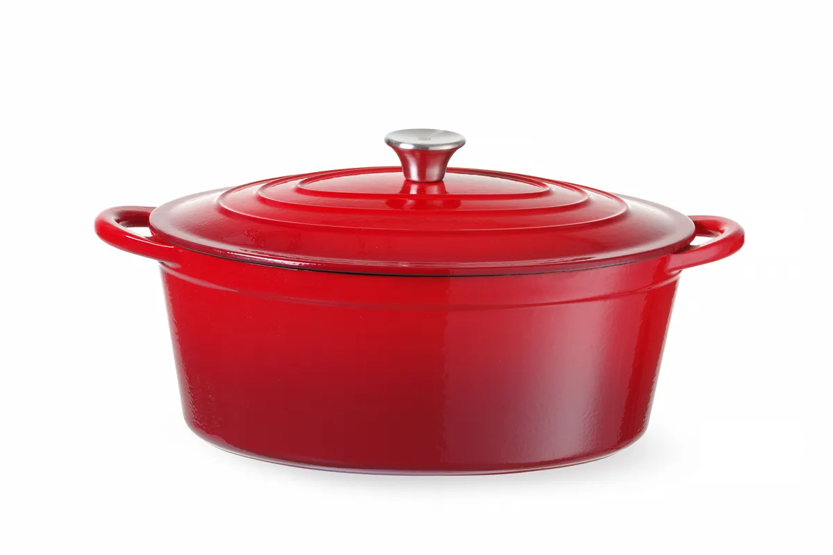 Garnek żeliwny emaliowany, 6,88L, czerwony, 405x255x134mm, Owalny Hendi 626825