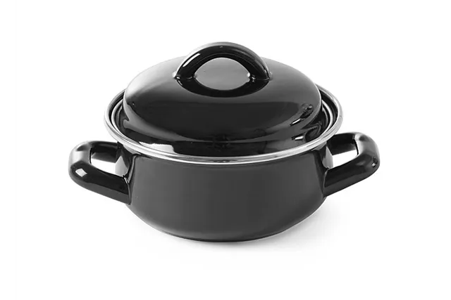 Garnek do zup i sosów z pokrywką, czarny, 0,8L, ⌀140x110mm Hendi 625705