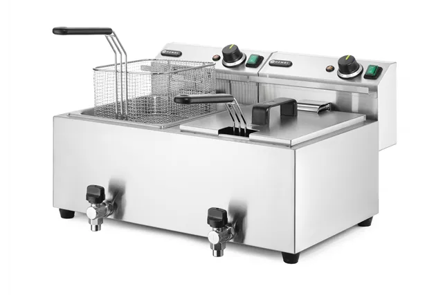 Frytownica manualna z kranem spustowym, 2x8l, Profi Line, 16L, 230V/7000W, 610x515x369mm Hendi 209301