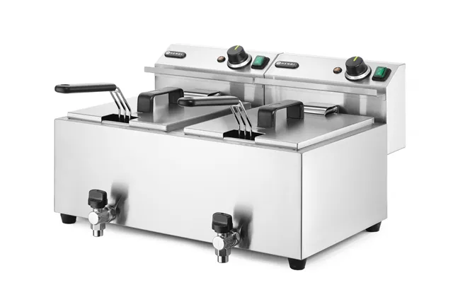Frytownica manualna z kranem spustowym, 2x8l, Profi Line, 16L, 230V/7000W, 610x515x369mm Hendi 209301
