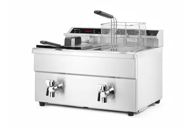 Frytownica indukcyjna z kranem spustowym, 2x8l, Profi Line, 16L, 230V/7000W, 577x609x410mm Hendi 215029