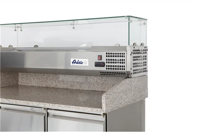 Stół chłodniczy do pizzy 3-drzwiowy z nadstawą i blatem granitowym, 254L, 230V/400W, 1400x700x1491mm Arktic 232033