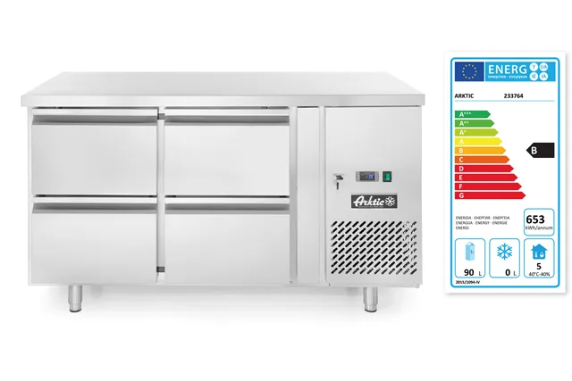 Stół chłodniczy z 4 szufladami i agregatem bocznym, Profi Line, 230V/250W, 1360x700x858mm Arktic 233764