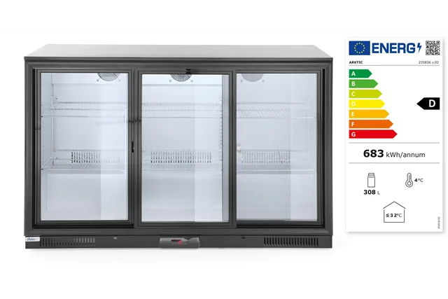 Lodówka barowa z potrójnymi drzwiami suwanymi, 254L, czarny, 220-240V/160W, 1350x520x865mm Arktic 235836