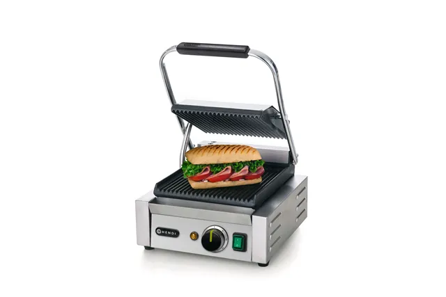 Grill kontaktowy pojedynczy, góra i dół ryflowane, 230V/1800W, 310x375x216mm Hendi 263501
