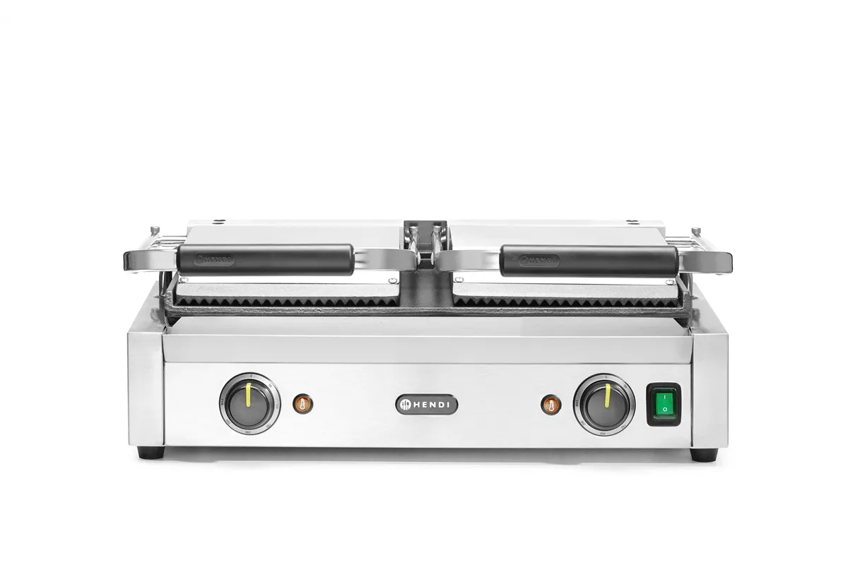 Grill kontaktowy podwójny, góra ryflowana , dół gładki, 230V/3600W, 570x375x216mm Hendi 263808