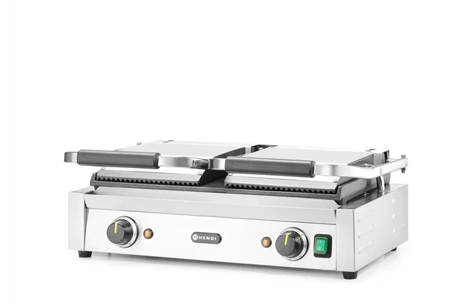 Grill kontaktowy podwójny, góra ryflowana , dół gładki, 230V/3600W, 570x375x216mm Hendi 263808