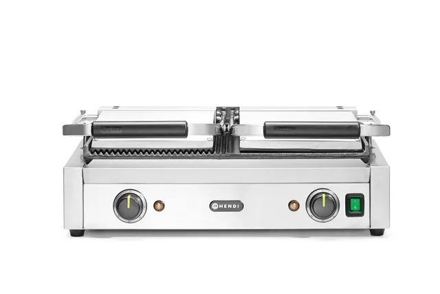 Grill kontaktowy podwójny, 1/2 gładka, 1/2 ryflowana, 230V/3600W, 570x375x216mm Hendi 263907