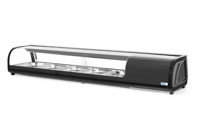 Witryna chłodnicza do sushi Pojemność: 5xGN1/2 (H)40mm – pojemniki w zestawie. czarny 220-240V/190W 1800x420x265mm Arktic 274040