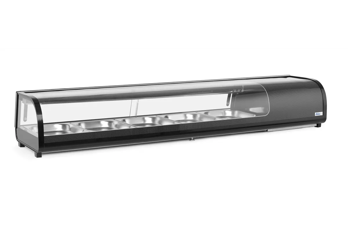 Witryna chłodnicza do sushi Pojemność: 5xGN1/2 (H)40mm – pojemniki w zestawie. czarny 220-240V/190W 1800x420x265mm Arktic 274040