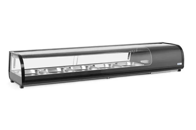 Witryna chłodnicza do sushi Pojemność: 5xGN1/2 (H)40mm – pojemniki w zestawie. czarny 220-240V/190W 1800x420x265mm Arktic 274040