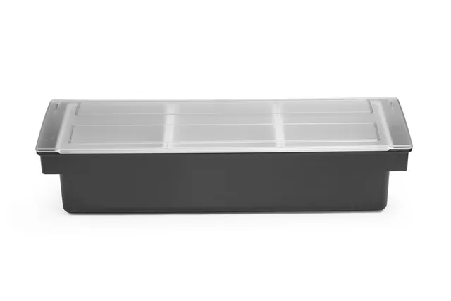 Pojemnik barmański na dodatki do drinków - 3 wkłady, czarny, 480x150x100mm BarUp 552018