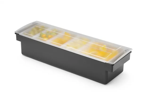 Pojemnik barmański na dodatki do drinków - 5 wkładów, czarny, 480x150x100mm BarUp 552131