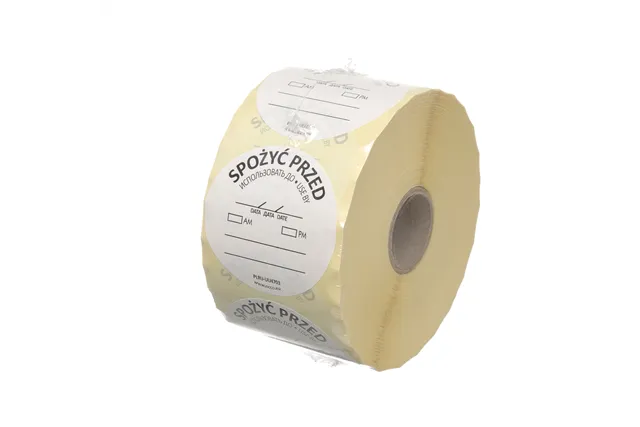 Etykiety Food Safety, wielorazowe – „SPOŻYĆ W PIERWSZEJ KOLEJNOŚCI”, 500 szt. w rolce, biały, 500 szt., ⌀50mm Hendi 850145