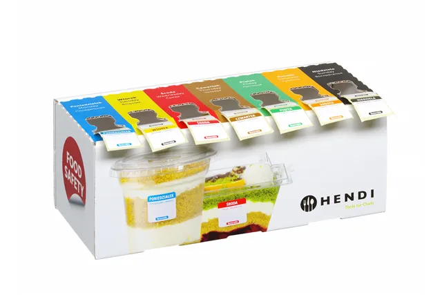 Zestaw etykiet wielorazowych Food Safety na każdy dzień tygodnia z podajnikiem, 240x80x100mm Hendi 850305