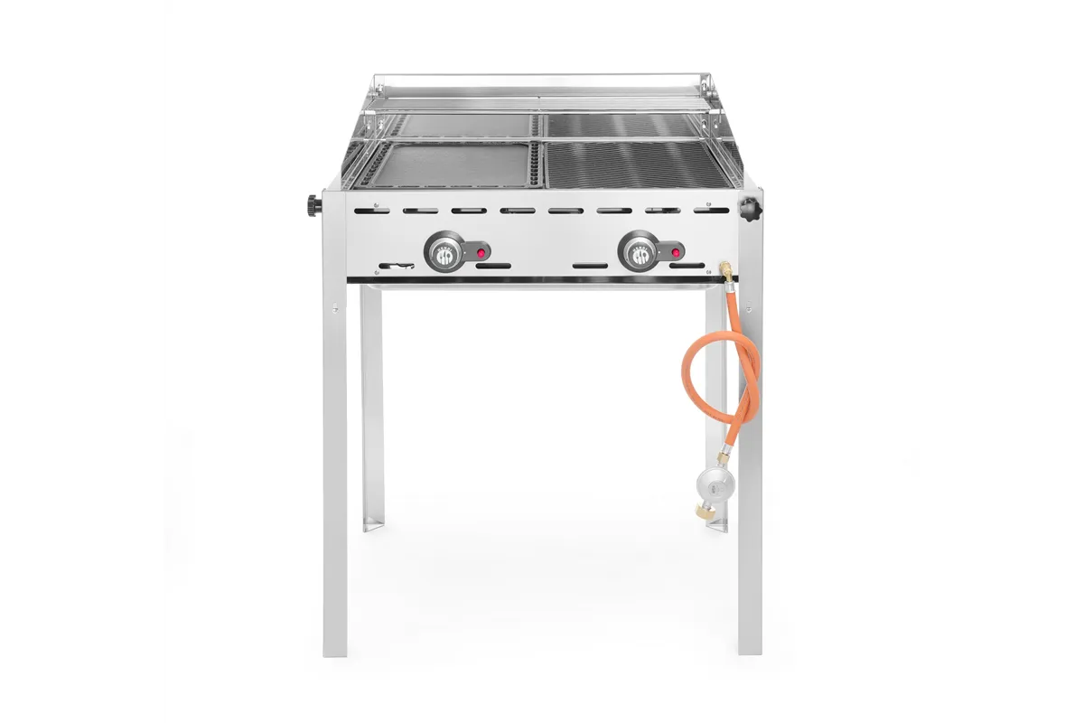 Grill Green Fire 2-palnikowy, Profi Line, Emaliowana patelnia żeliwna i ruszt GN 1/1, 11,6kW, 740x615x825mm Hendi 149508