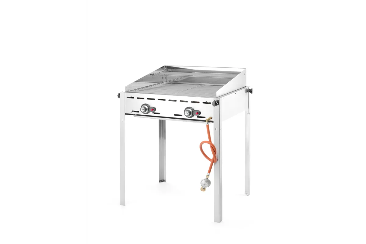 Grill Green Fire 2-palnikowy, Profi Line, Emaliowana patelnia żeliwna i ruszt GN 1/1, 11,6kW, 740x615x825mm Hendi 149508