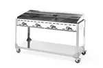 Grill Green Fire 4-palnikowy, Profi Line, podstawa z półką na kółkach, jasnoszary, 22kW, 1400x612x825mm Hendi 149614