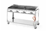 Grill Green Fire 4-palnikowy, Profi Line, podstawa z półką na kółkach, jasnoszary, 22kW, 1400x612x825mm Hendi 149614
