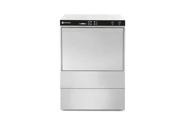Zmywarka do naczyń 50x50 – sterowana elektromechanicznie, z pompą spustową, 400V/6600W, 570x600x830mm Hendi 233047