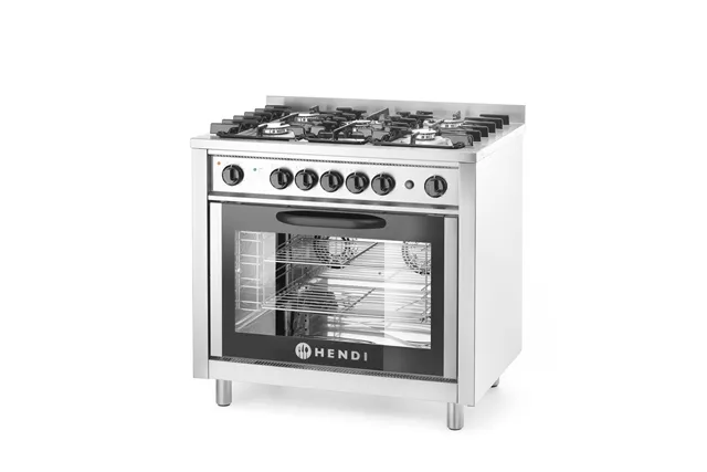 Kuchnia gazowa 5-palnikowa z piekarnikiem elektrycznym i grillem Kitchen Line 230V/2900W 14,3kW 900x653x900mm Hendi 225707