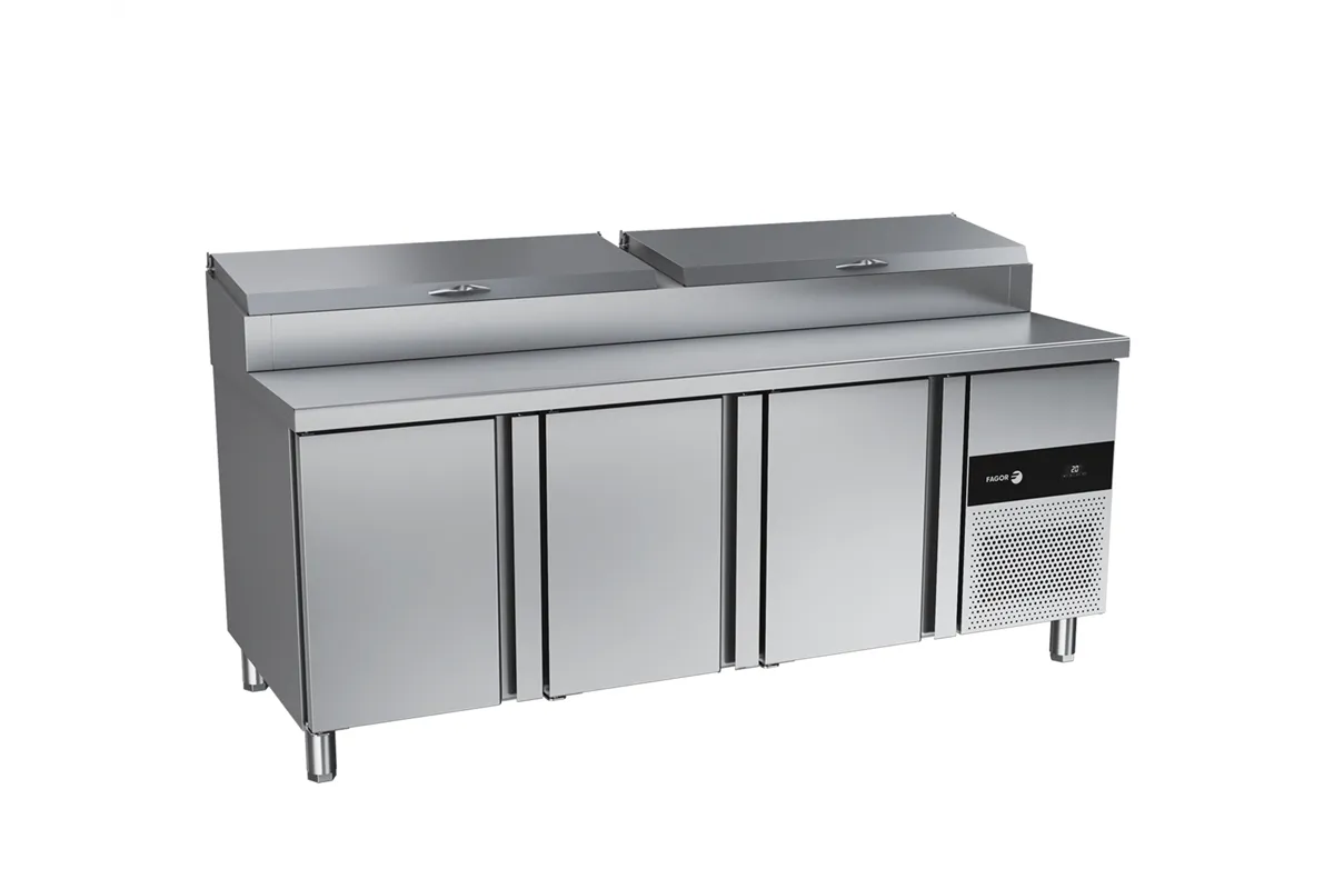 Zespolony stół chłodniczy 700 GN1/1 do pizzy z 3 drzwiami 445L 1800x700x850mm Fagor CPZ-3G GN1/4