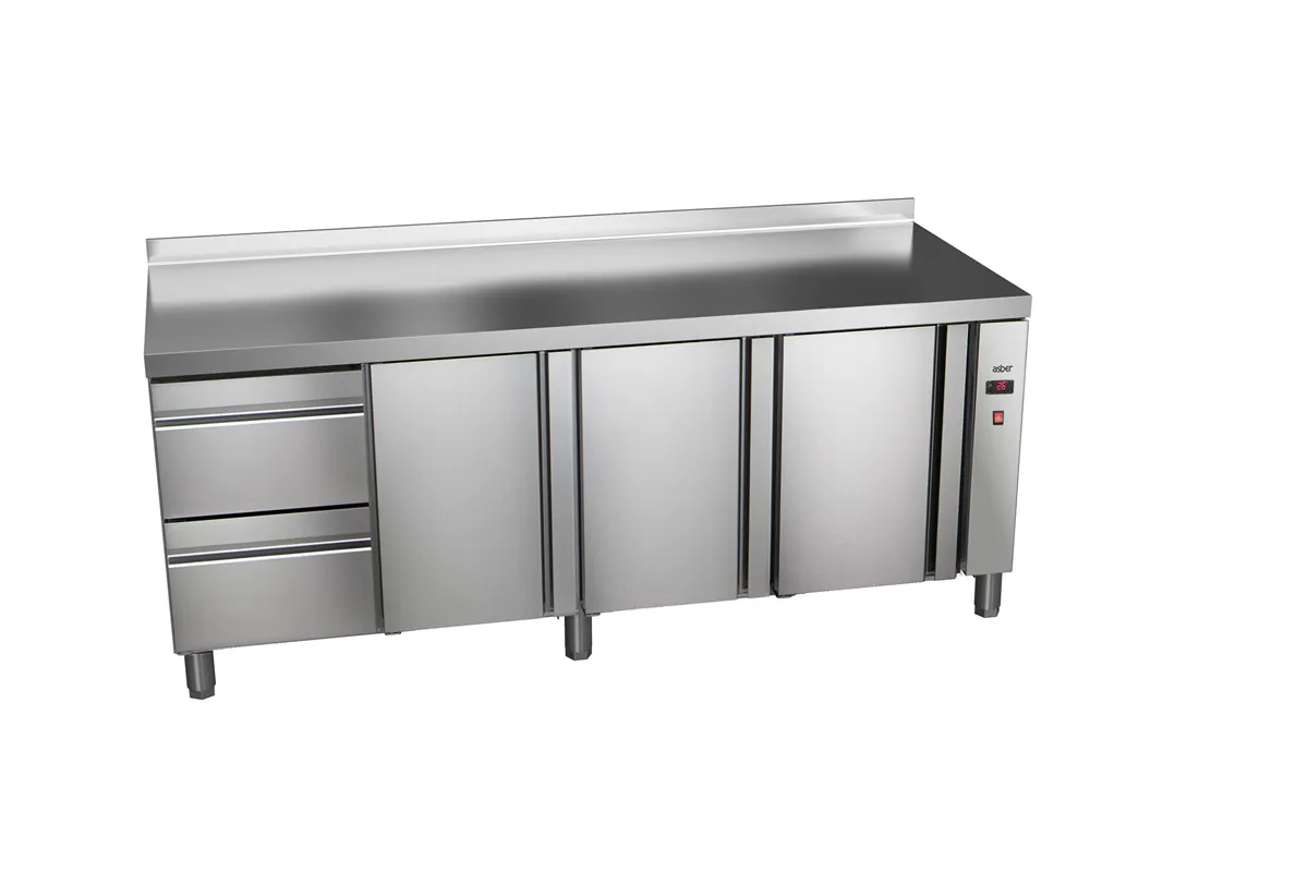 Stół chłodniczy 700mm z szufladami GN 1/1 bez agregatu, 2xszuflady, 3xdrzwi pełne 1942x700x850mm, 32W 230V Asber ETP-7-192-32 R 